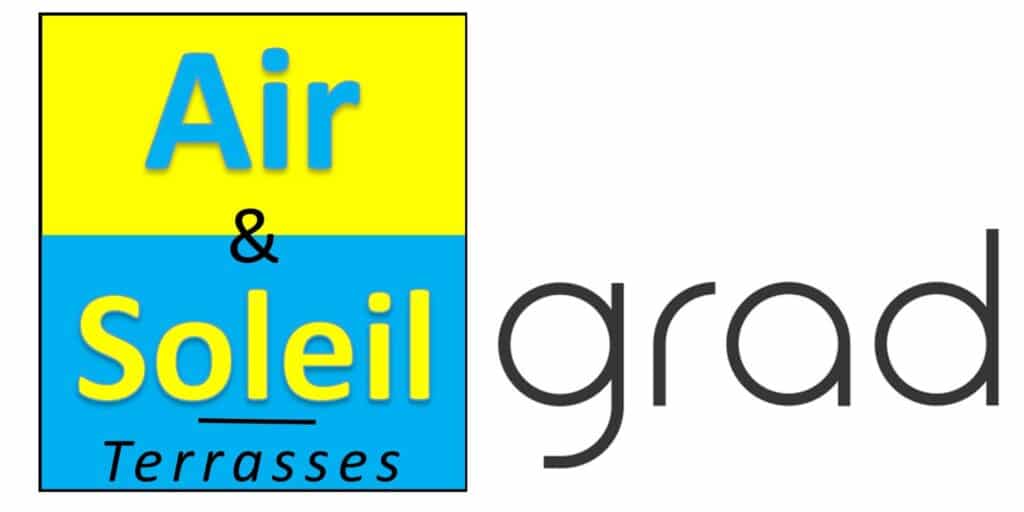 Logo Air & Soleil Terrasses grad pour aménagement extérieur Logo Air & Soleil Terrasses grad, design graphique bicolore jaune et bleu pour aménagement de terrasses.