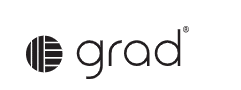 Logo Grad - Expert en Systèmes de Terrasse Extérieure Logo Grad noir avec une icône circulaire striée évoquant des lames de terrasse bois.